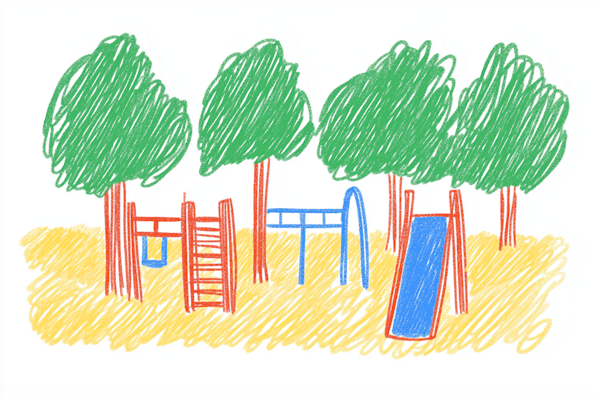 Child's Crayon Drawing of a Playground