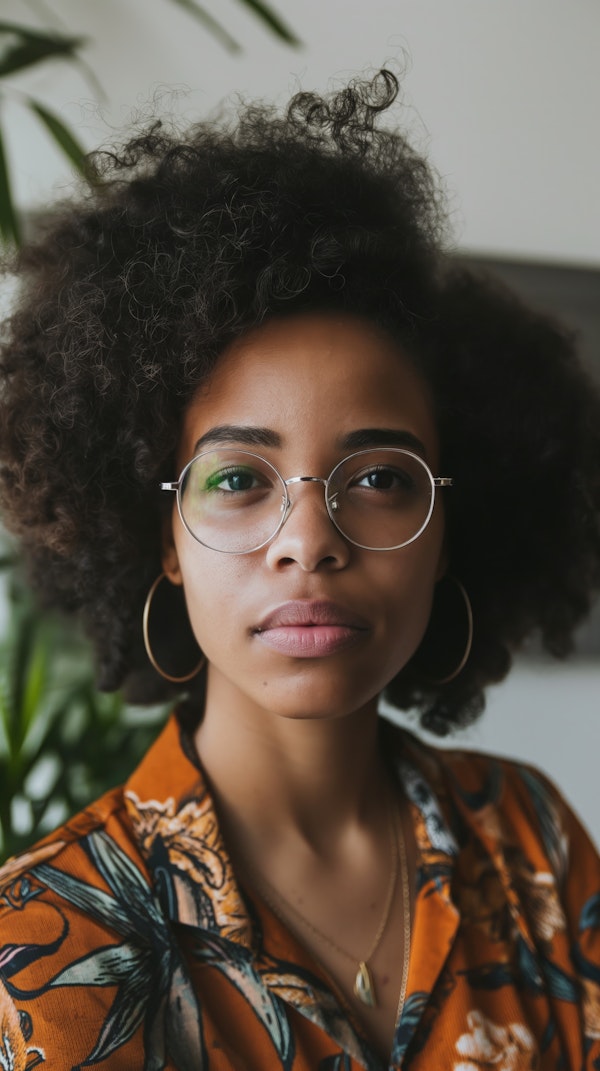 Portrait of a Young Woman with Curly Hair