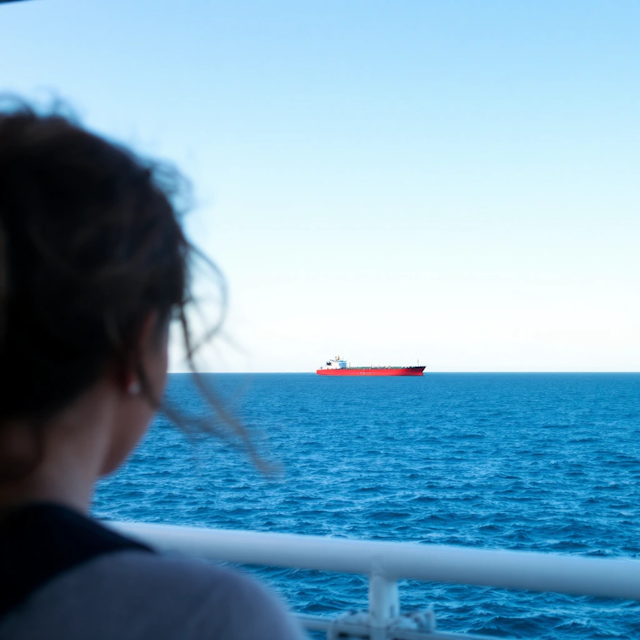 Serene Ocean Scene with Cargo Ship