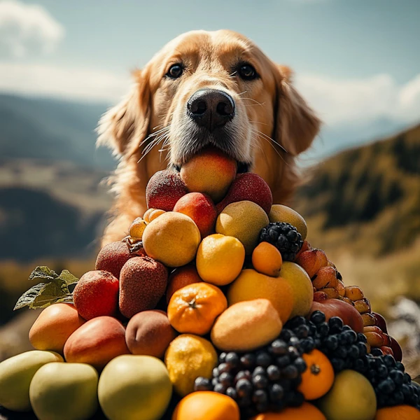 Golden Retriever with Fruit