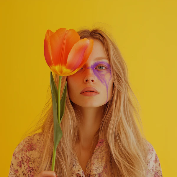 Woman with Tulip and Artistic Eye Design