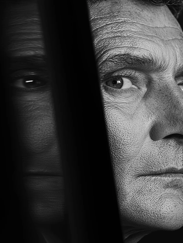Close-up of a Man's Face in Black and White