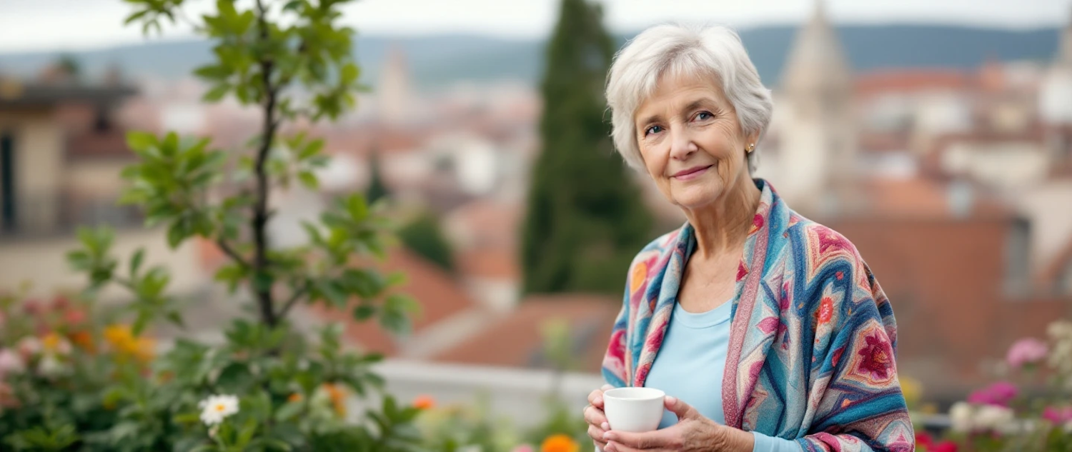 Elderly Woman in Tranquil Outdoor Setting