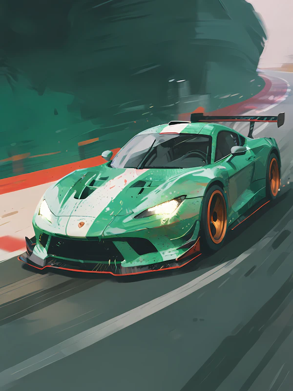 Green Race Car Action