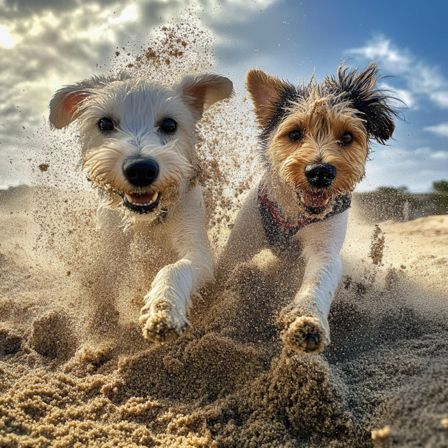 Dogs Running on Beach