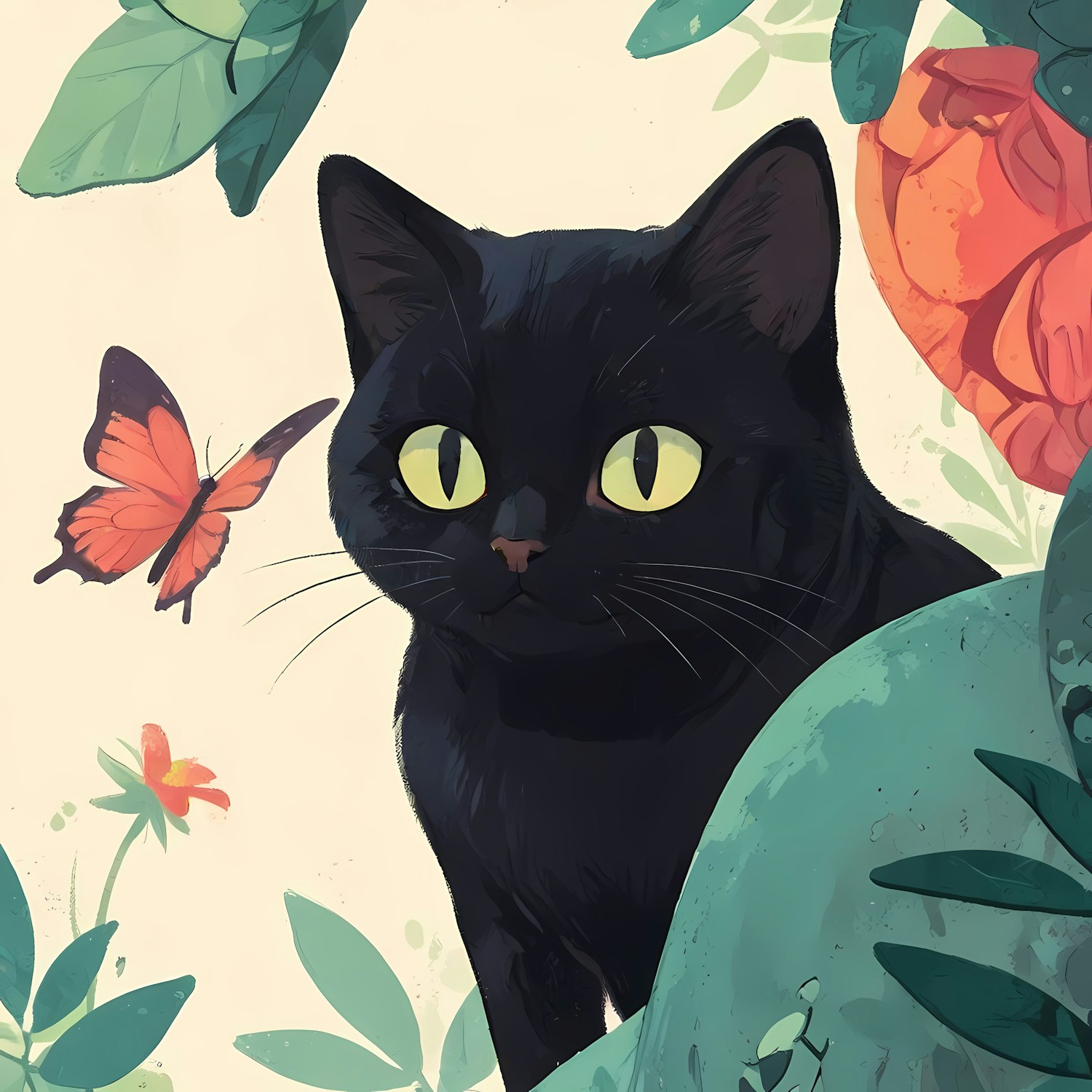 Black Cat with Butterfly