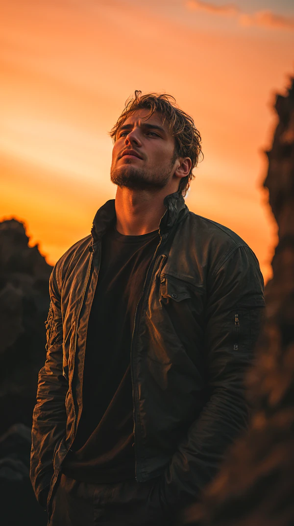 Contemplative Man at Sunset
