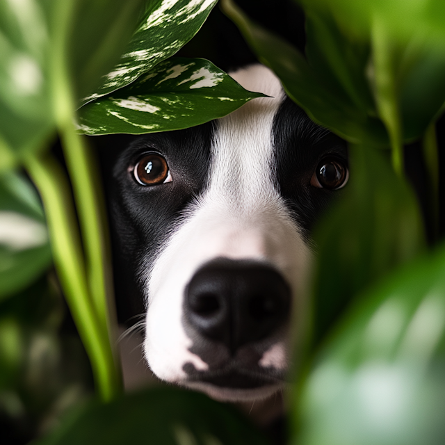 Curious Dog in Leaves