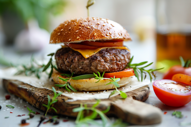 Artisanal Gourmet Burger on Wood