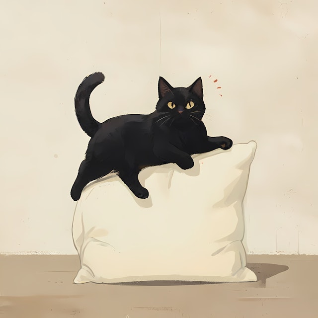 Black Cat on White Pillow