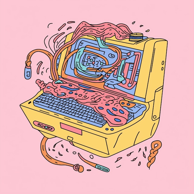 Surreal Vintage Computer Illustration