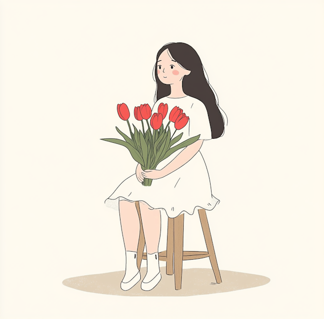 Serene Woman with Red Tulips