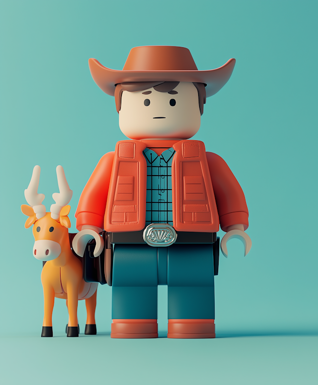 Stylized Cowboy and Cow Toy Figures