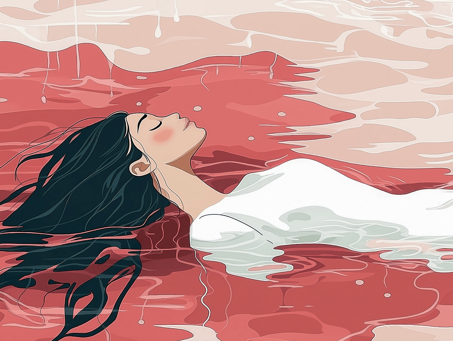 Serene Woman Floating in Water Illustration