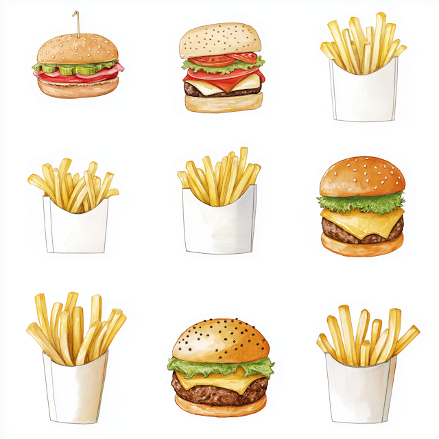 Burger and Fries Grid