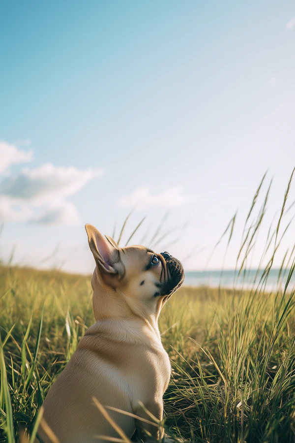 Curious French Bulldog in Tall Grass
