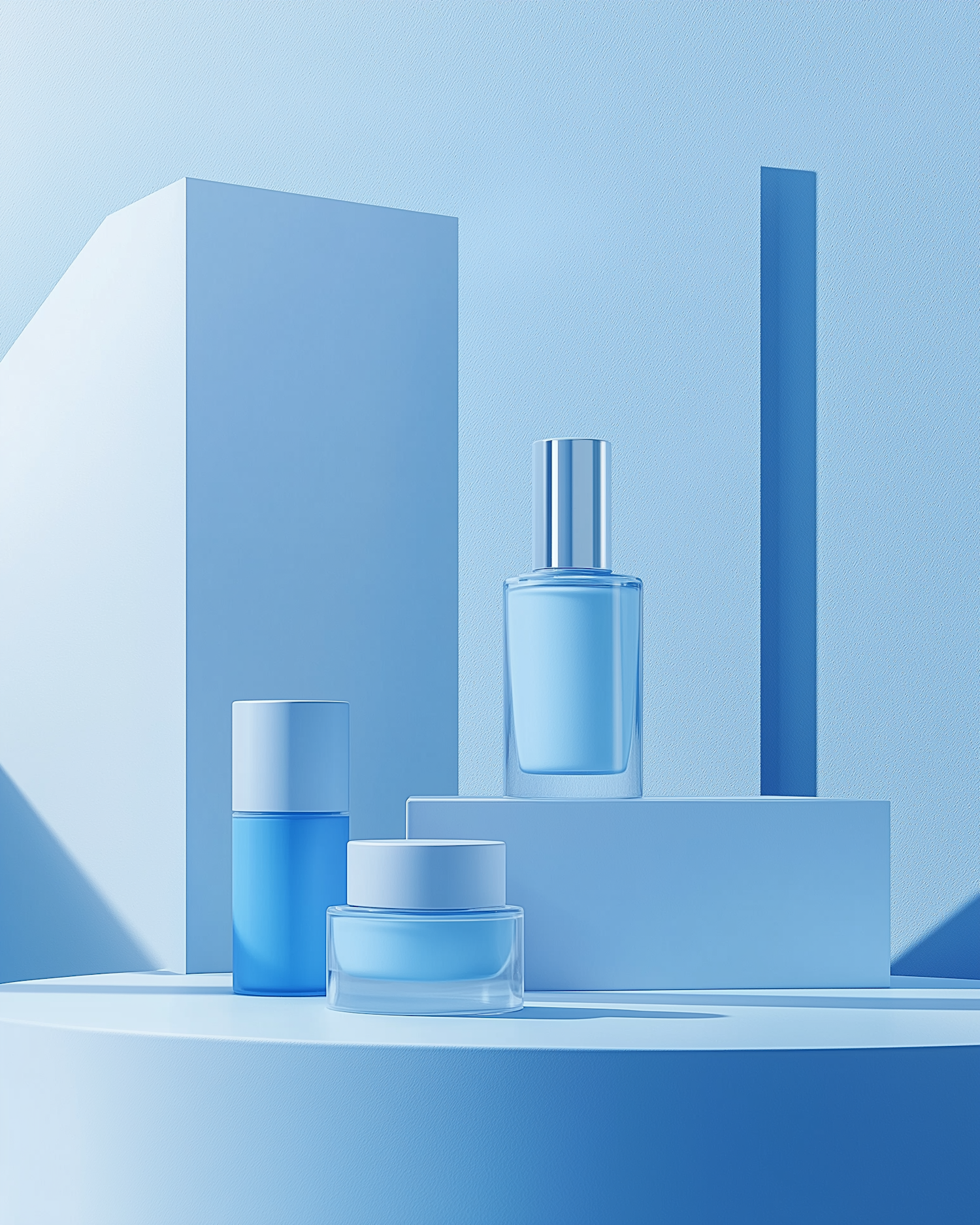 Minimalist Blue Cosmetic Arrangement