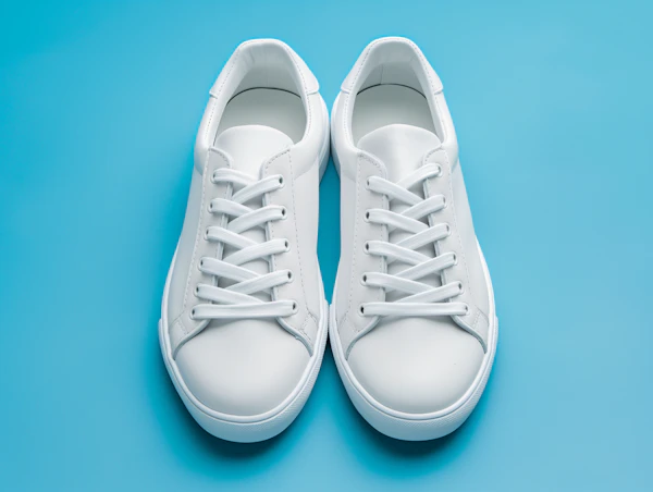 Pristine White Sneakers on Light Blue Background