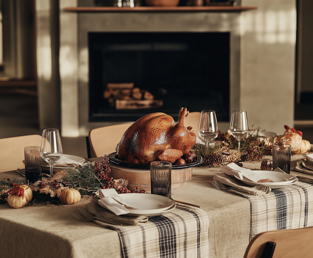 Festive Dining Table with Roasted Turkey