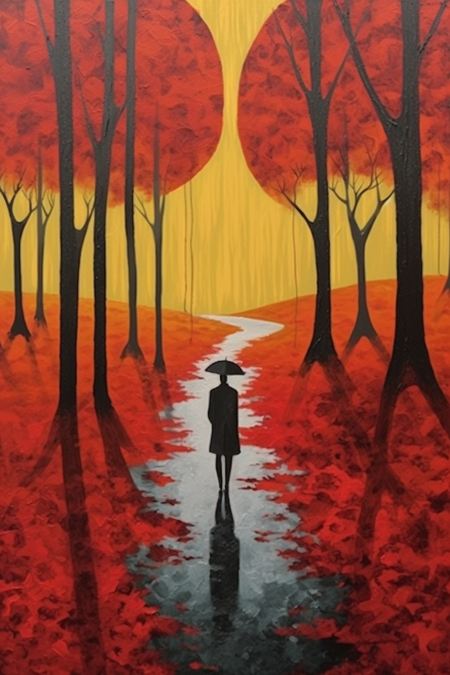 Solitary Figure in Vibrant Forest