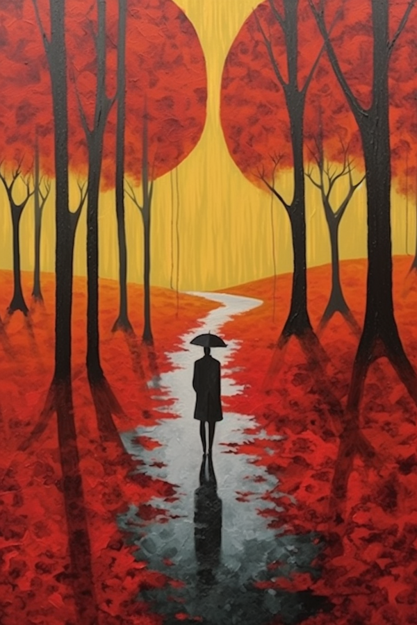 Solitary Figure in Vibrant Forest