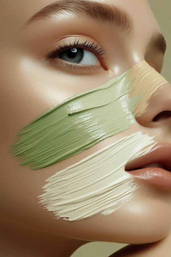 Close-up of Face with Skincare Creams