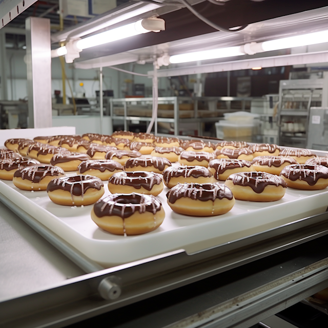 Industrial Chocolate-Striped Glazed Doughnuts