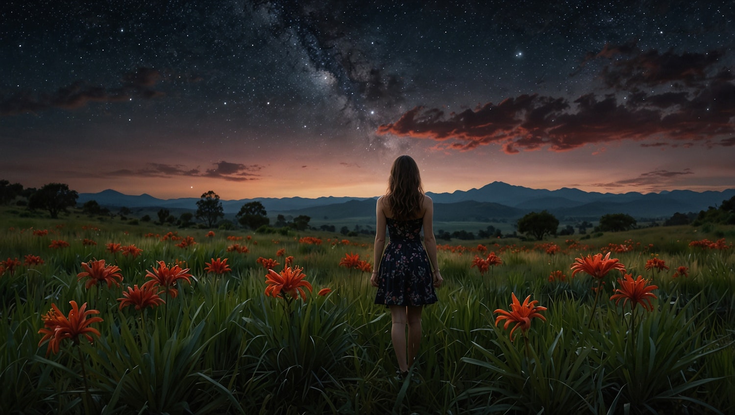 Starry Sky and Field of Orange Lilies