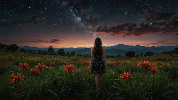 Starry Sky and Field of Orange Lilies