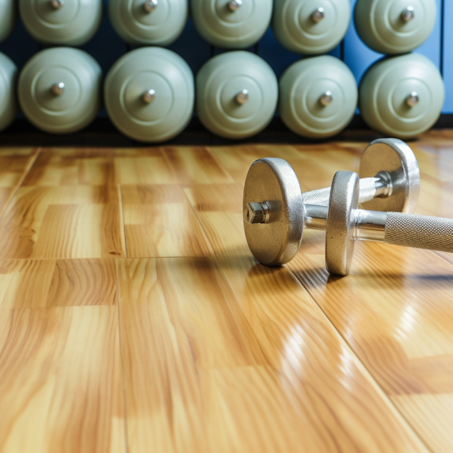 Metallic Dumbbell on Polished Wood