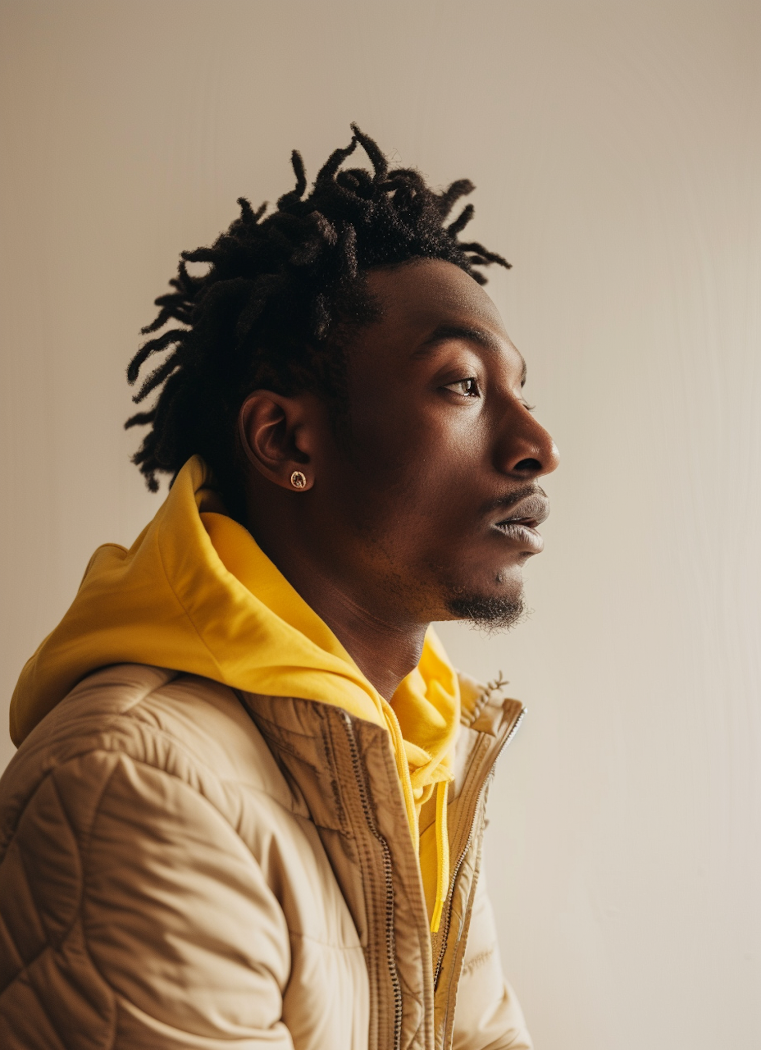 Contemplative Man in Yellow Hoodie