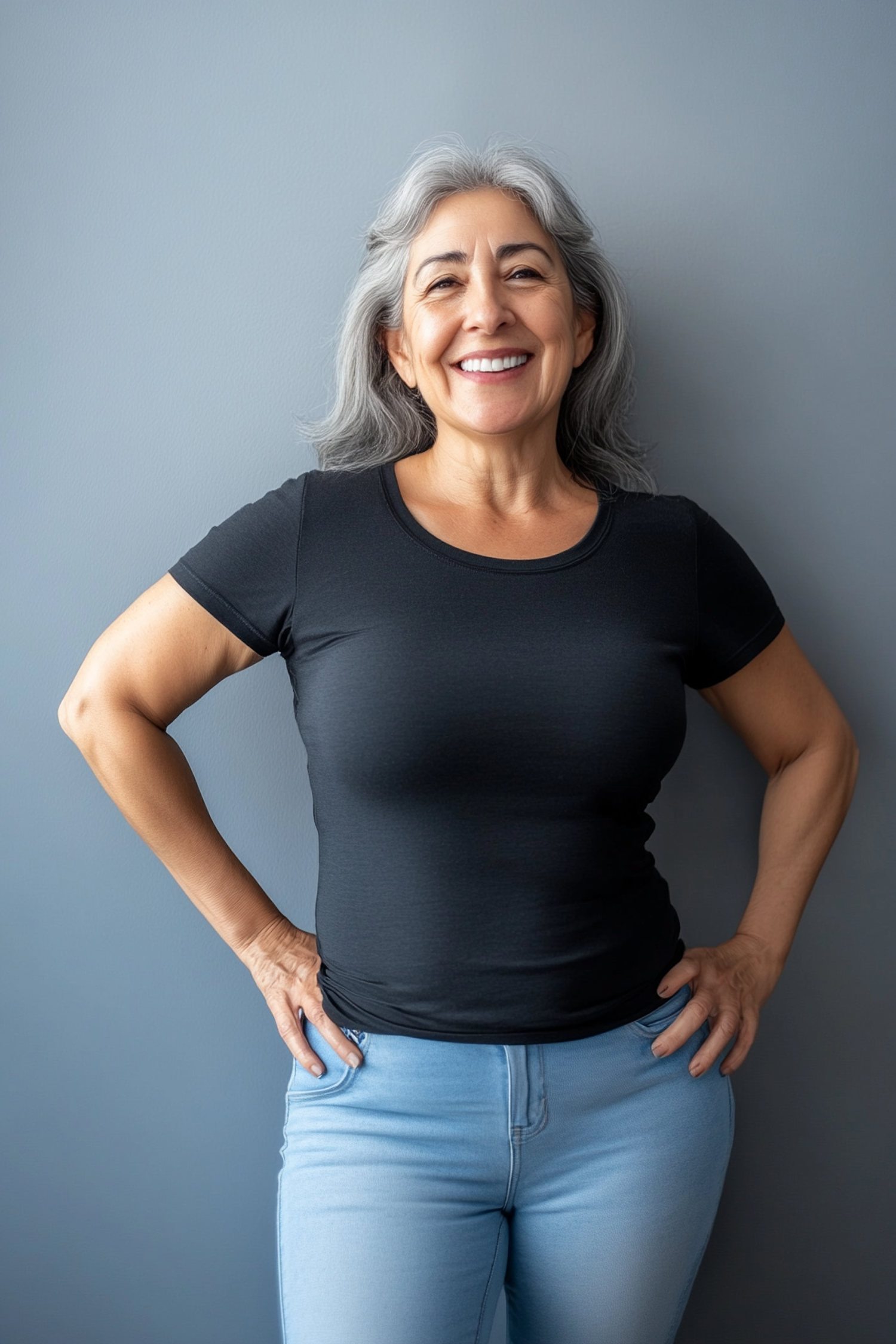 Joyful Woman with Gray Hair