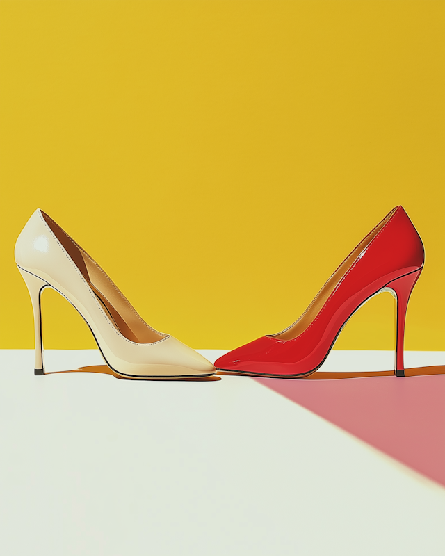 High-Heeled Shoes on Yellow Background