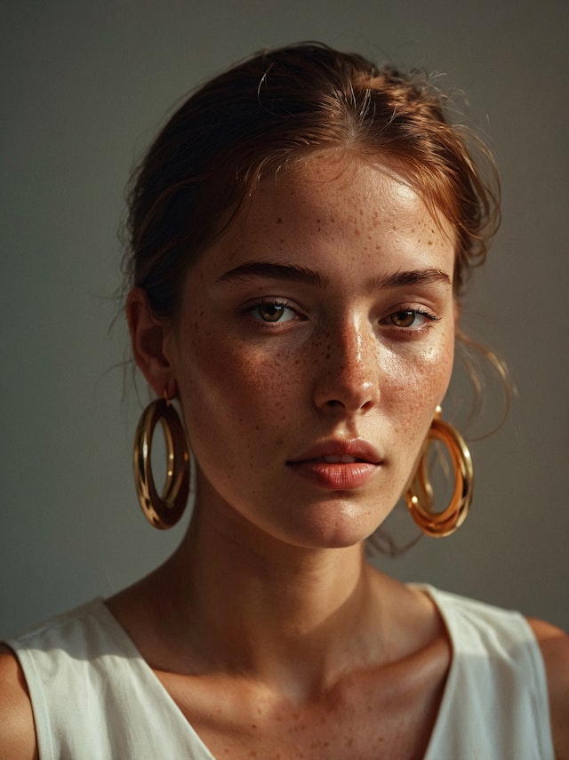 Portrait of a Young Woman with Gold Hoop Earrings