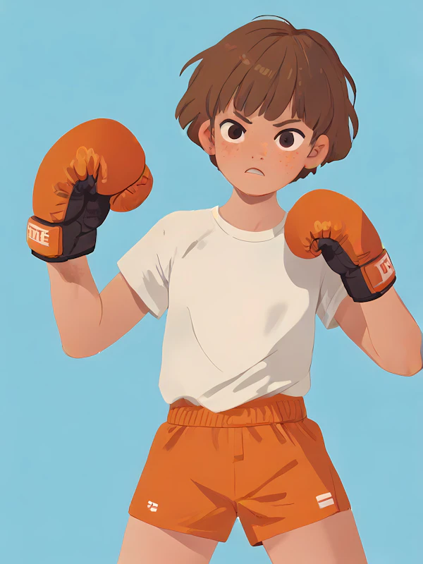 Young Boxer in Orange Gloves