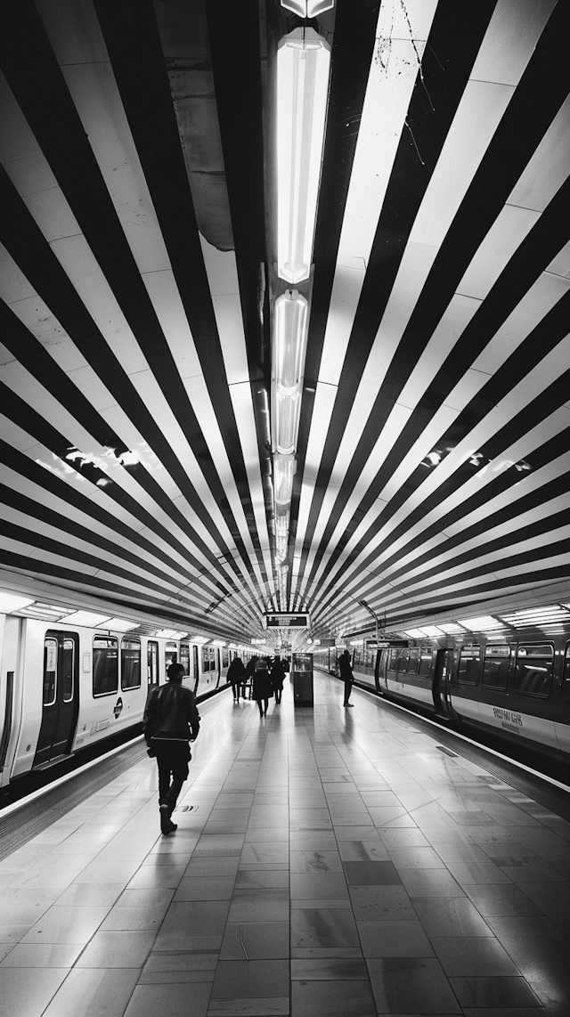 Modern Metro Station in Monochrome