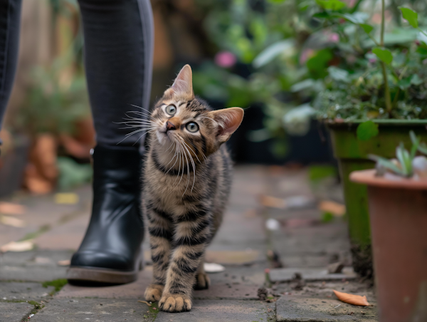 Curious Tabby Kitten in Garden