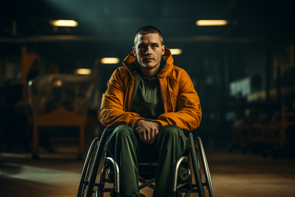 Man in Orange Jacket Seated in Wheelchair