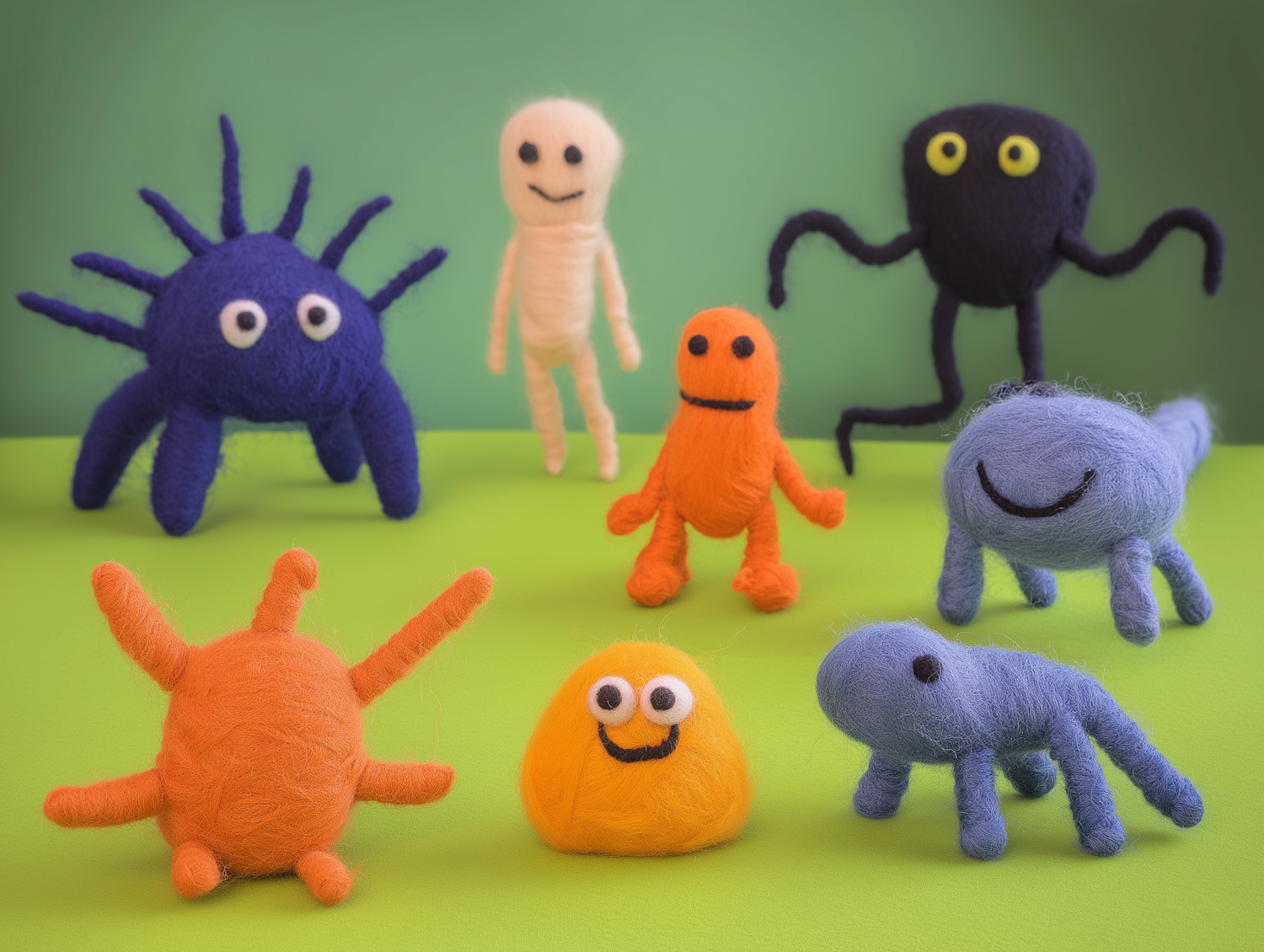 Colorful Felted Wool Creatures