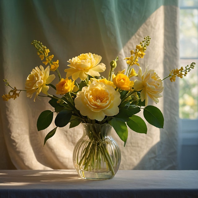 Yellow Flower Bouquet in Glass Vase