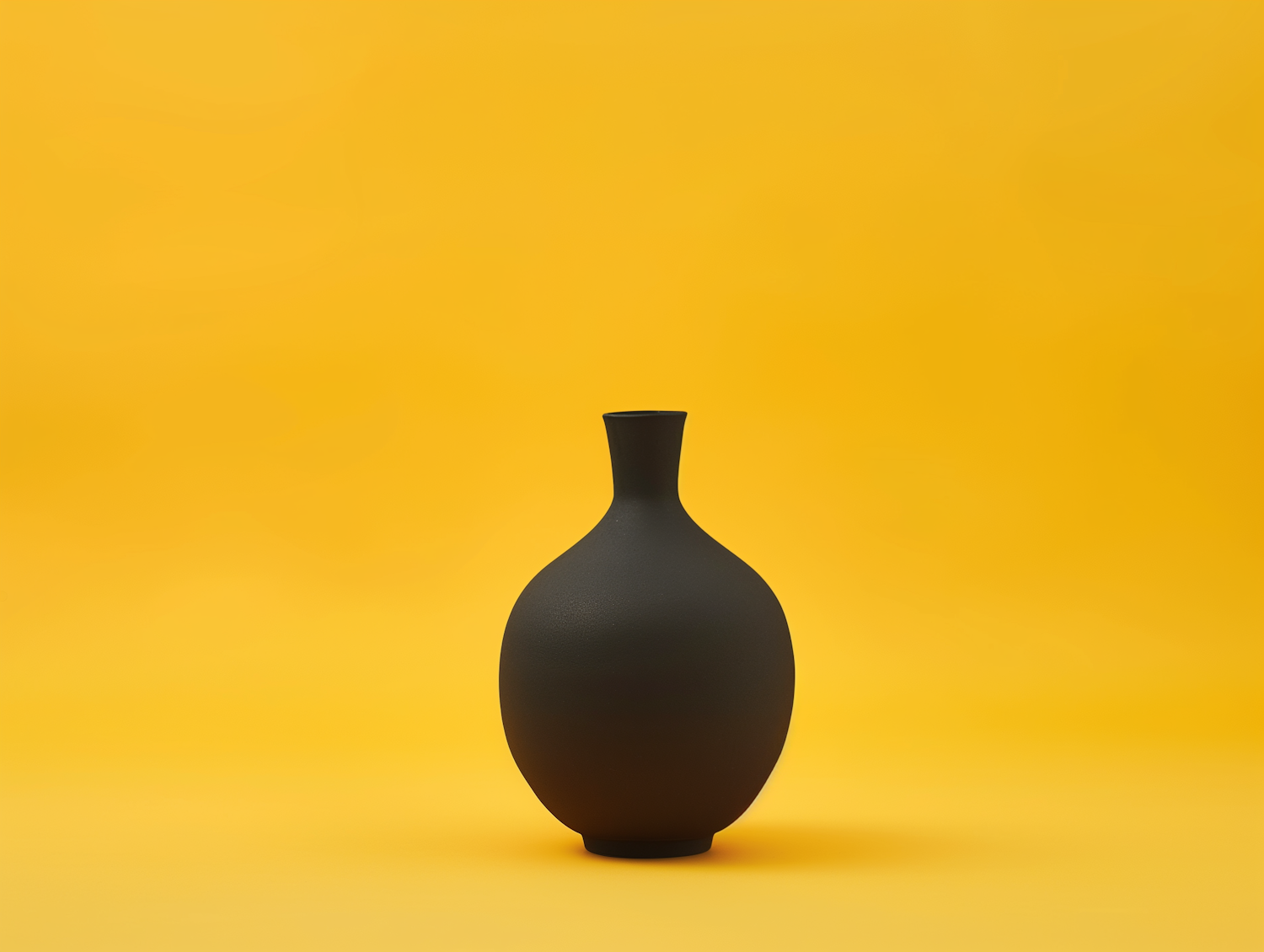 Black Vase on Yellow Background