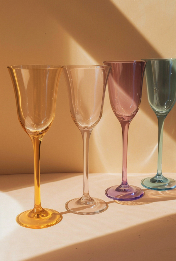 Elegant Wine Glasses on Peach Surface