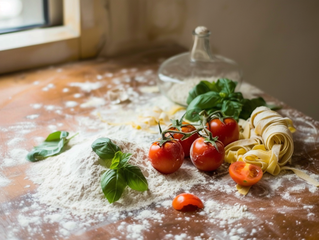 Rustic Kitchen Scene with Fresh Ingredients