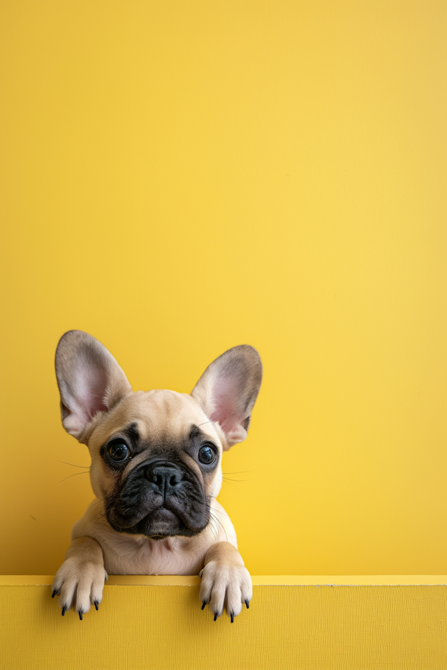 Curious French Bulldog Over Yellow Ledge