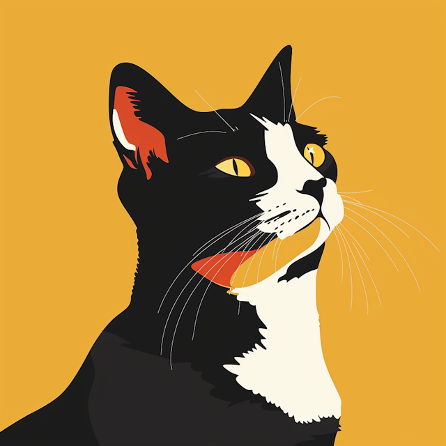 Stylized Black and White Cat Illustration