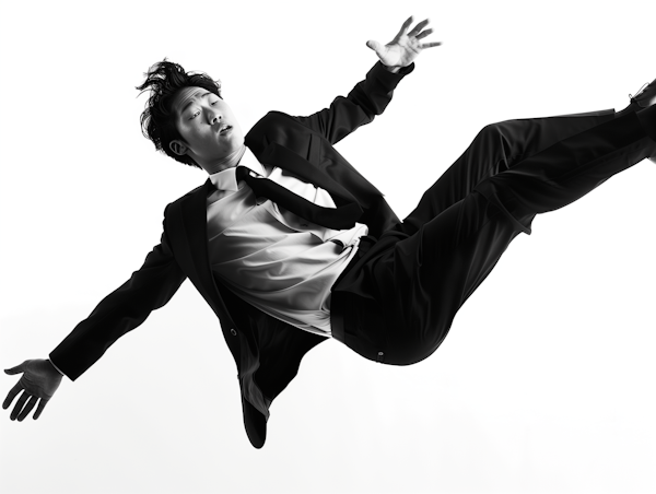 Man in Mid-Air against White Background