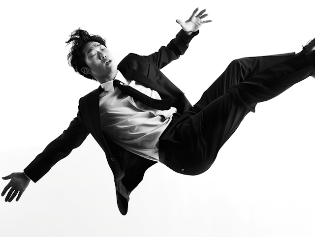 Man in Mid-Air against White Background