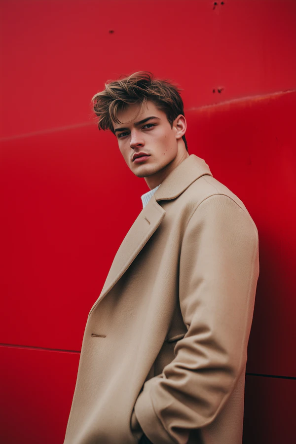 Young Man Against Red Background