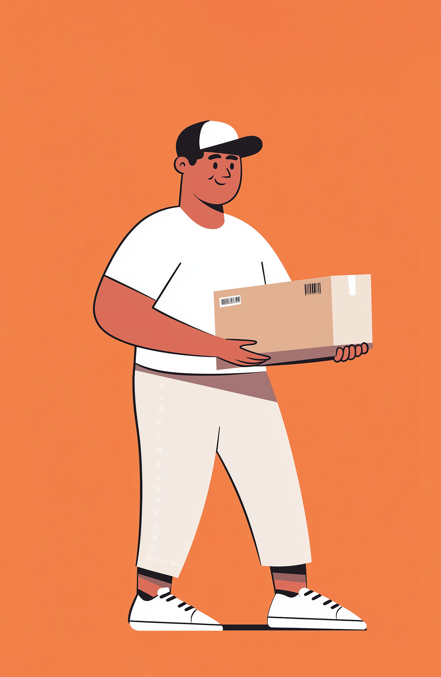 Cheerful Cartoon Man with Cardboard Box