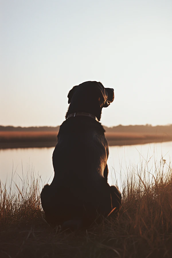 Dog by the Water at Sunset